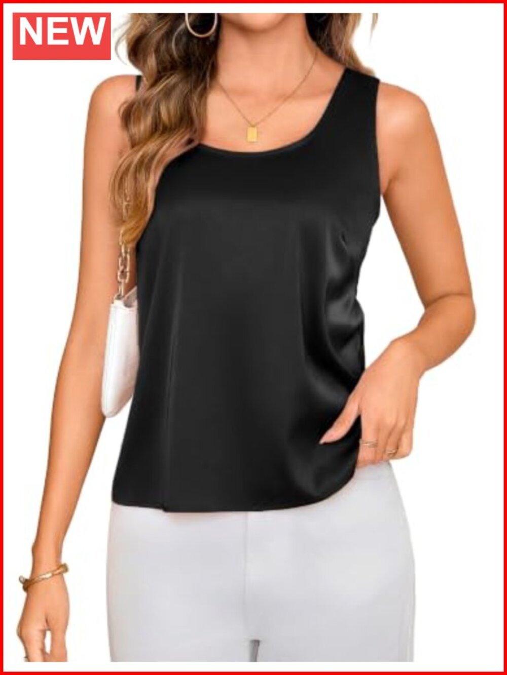 Satin Tank Top Sleeveless Scoop Neck Camisole Blouse Dressy Casual
